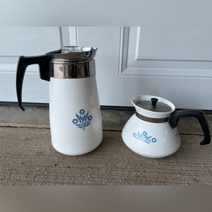 Vintage Corningware Blueflower 9 cup coffee perk and 6 cup teapot